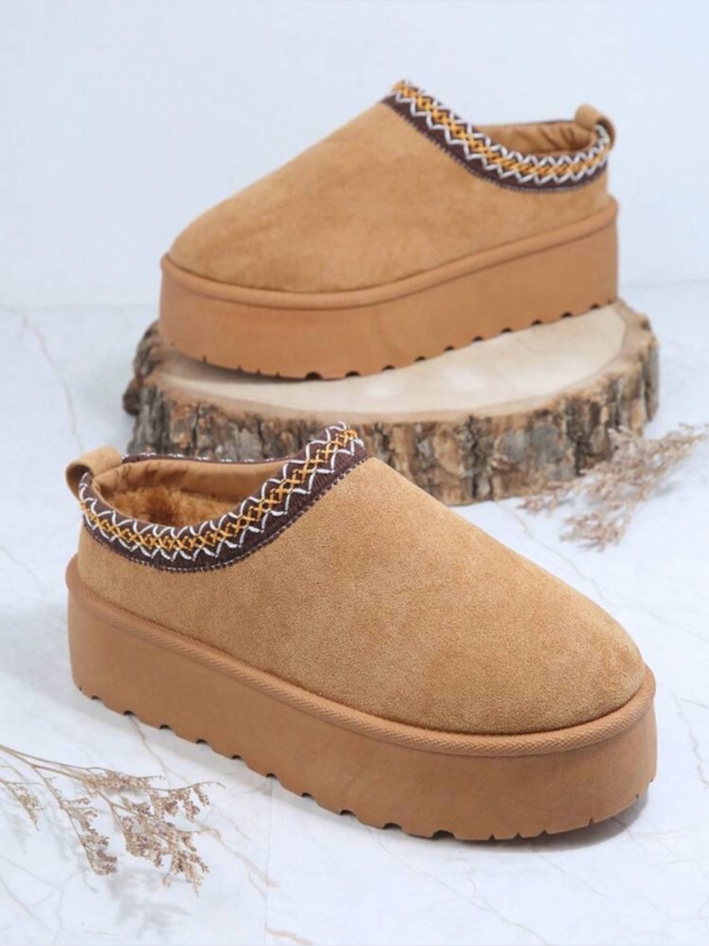 Platform Slip-On Clog Slippers - Tan